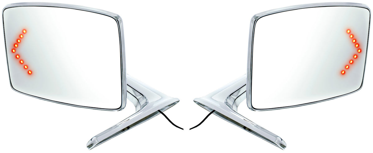 Chrome Exterior Mirror With LED Turn Signal For Ford Bronco (1966-1977) & Truck (1967-1979) - L/H; Chrome Exterior Mirror With Convex Glass & LED For Ford Bronco (1966-1977) & Truck (1967-1979) - R/H (2pcs)