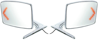 Chrome Exterior Mirror With LED Turn Signal For Ford Bronco (1966-1977) & Truck (1967-1979) - L/H; Chrome Exterior Mirror With Convex Glass & LED For Ford Bronco (1966-1977) & Truck (1967-1979) - R/H (2pcs)