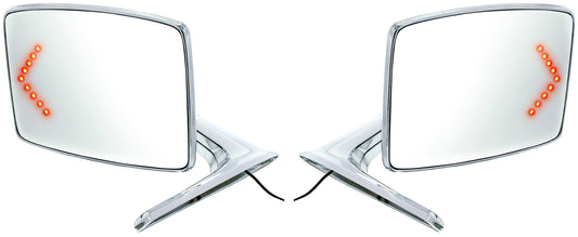 Chrome Exterior Mirror With LED Turn Signal For Ford Bronco (1966-1977) & Truck (1967-1979) - L/H; Chrome Exterior Mirror With Convex Glass & LED For Ford Bronco (1966-1977) & Truck (1967-1979) - R/H (2pcs)