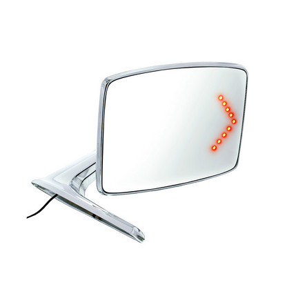 Chrome Exterior Mirror With LED Turn Signal For Ford Bronco (1966-1977) & Truck (1967-1979) - L/H; Chrome Exterior Mirror With Convex Glass & LED For Ford Bronco (1966-1977) & Truck (1967-1979) - R/H (2pcs)