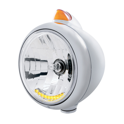 Chrome Guide 682-C Headlight H4 With 10 Amber LED & Original Style Turn - Amber Lens