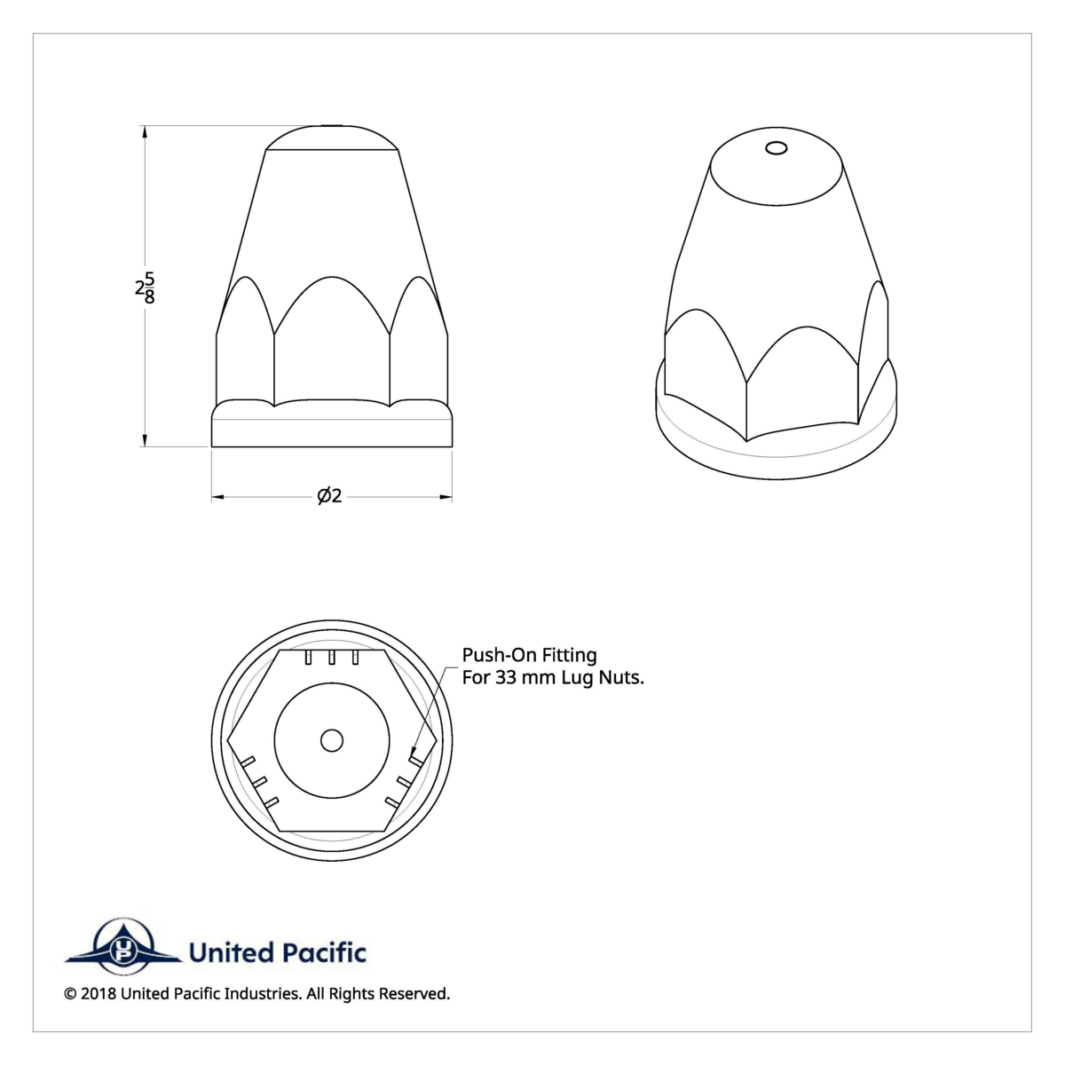 33mm x 2-5/8" Chrome Plastic Bullet Nut Cover With Flange - Push-On (Bulk)