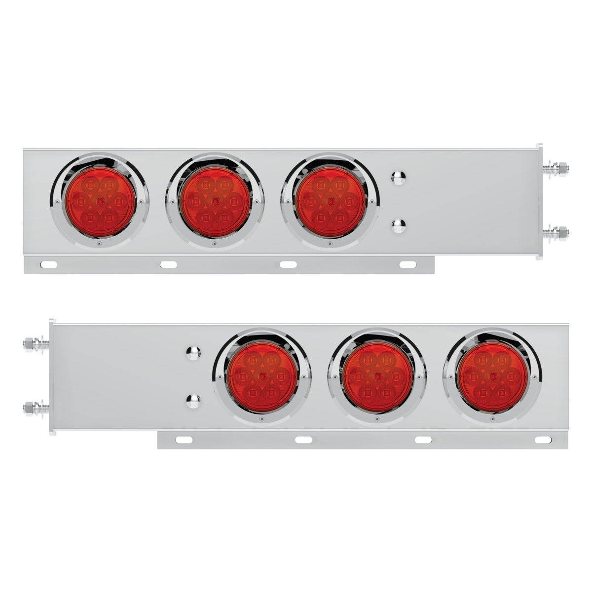 3-3/4" Bolt Pattern Deluxe SS Spring Loaded Bar W/6X 7 Red LED 4" Reflector Light & Visors -Red Lens (Pair)
