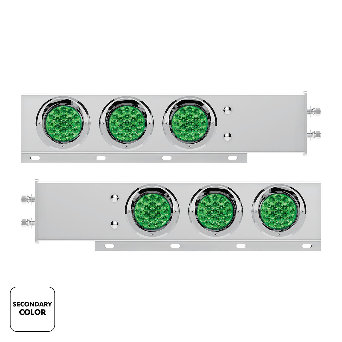 2.5" Bolt Pattern SS Spring Loaded Light Bar With 6X Double Fury 19 LED Lights & Visors-Red & Green(Pair)