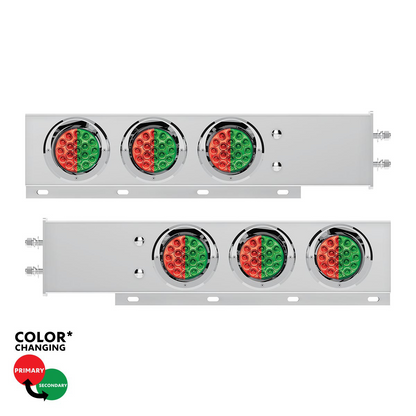 2.5" Bolt Pattern SS Spring Loaded Light Bar With 6X Double Fury 19 LED Lights & Visors-Red & Green(Pair)