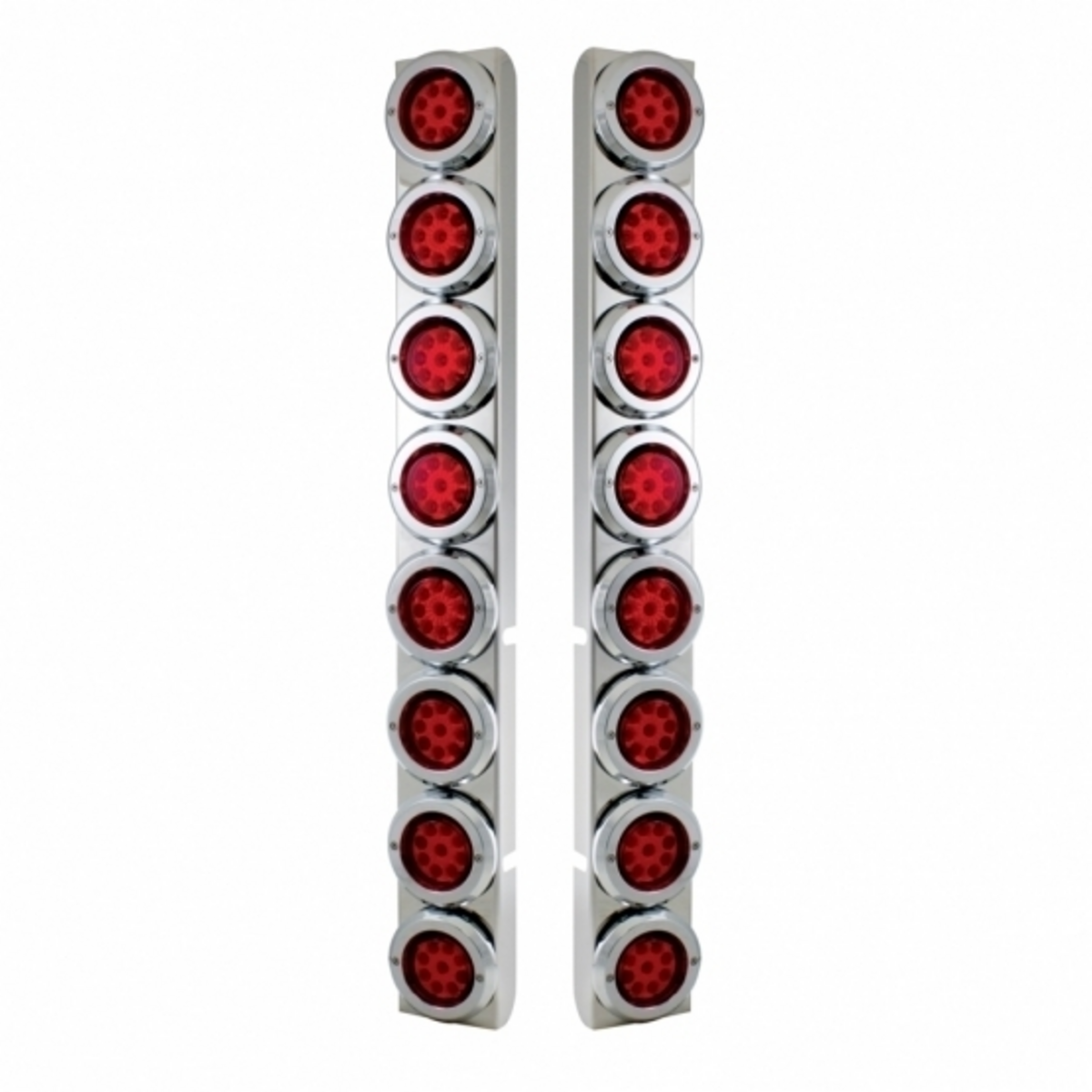 SS Rear Air Cleaner Bracket With 16X 9 LED 2" Reflector Lights & Bezels For Peterbilt-Red LED & Lens