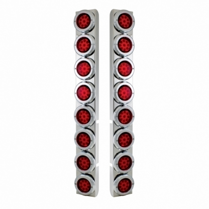 SS Rear Air Cleaner Bracket With 16X 9 LED 2" Reflector Lights & Bezels For Peterbilt-Red LED & Lens