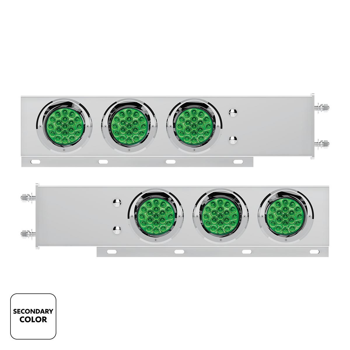 3-3/4" Bolt Pattern SS Spring Loaded Light Bar With 6X Double Fury 19 LED Lights & Visors-Red & Green(Pair)