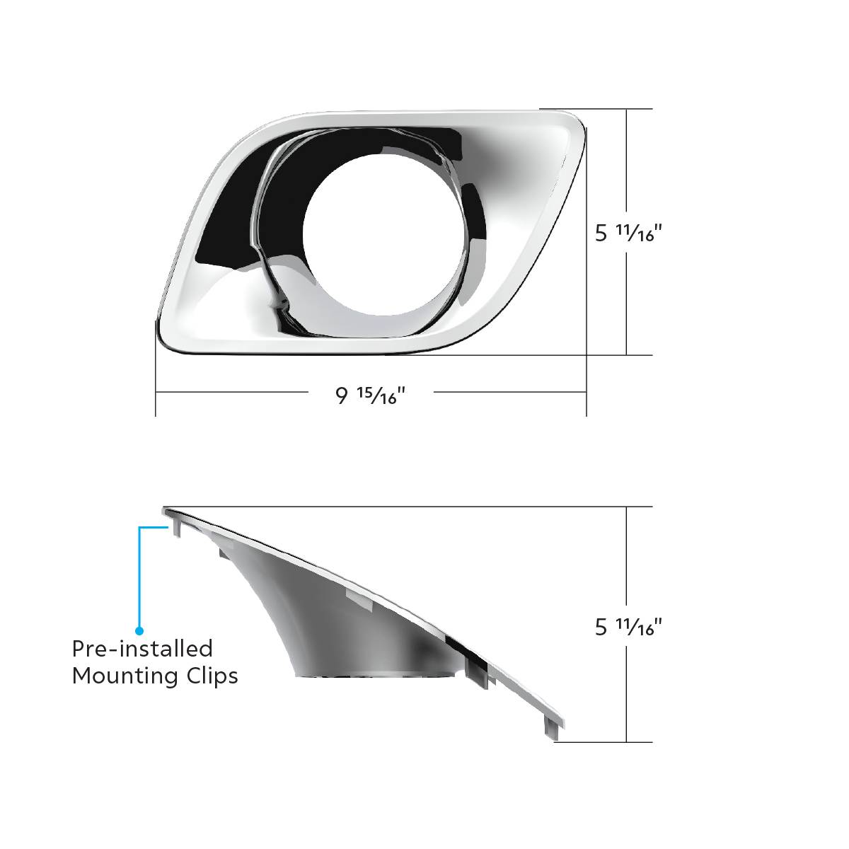 Chrome Plastic Fog Light Bezel For 2013-2021 Kenworth T680-Driver