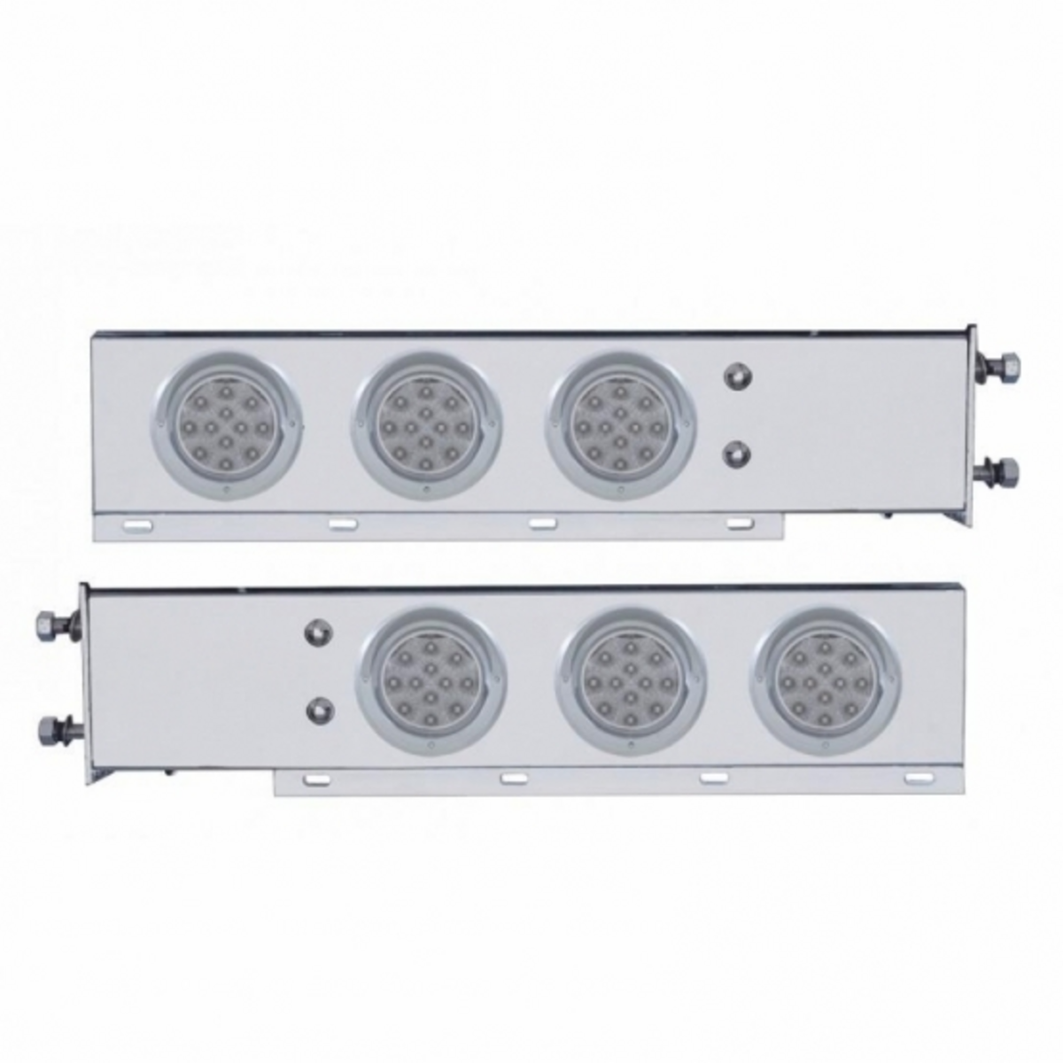 3-3/4" Bolt Pattern Chrome Spring Loaded Bar W/6X 12 Red LED 4" Refl. Lights & Visors -Clear Lens (Pair)