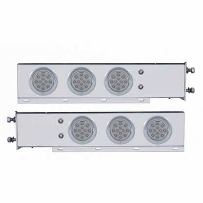 3-3/4" Bolt Pattern Chrome Spring Loaded Bar W/6X 12 Red LED 4" Refl. Lights & Visors -Clear Lens (Pair)