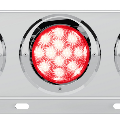 3-3/4" Bolt Pattern Deluxe SS Spring Loaded Bar W/6X 12 LED 4" Light & Visors -Red LED & Lens (Pair)