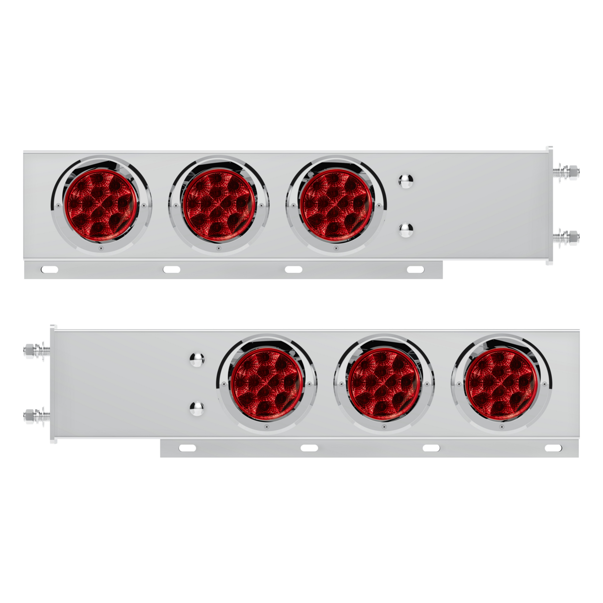 3-3/4" Bolt Pattern Deluxe SS Spring Loaded Bar W/6X 12 LED 4" Light & Visors -Red LED & Lens (Pair)