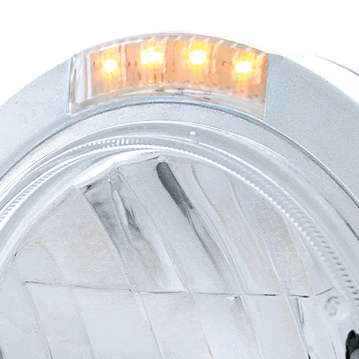Stainless Steel Bullet Classic Headlight H4 With 10 Amber LED & LED Signal - Clear Lens