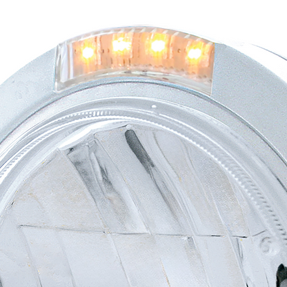 Stainless Steel Bullet Classic Headlight H4 With 10 Amber LED & LED Signal - Clear Lens