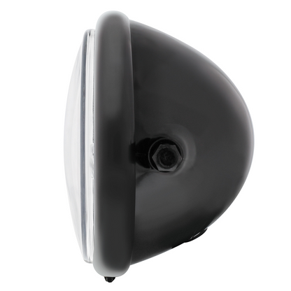 Black 5-3/4" Motorcycle Headlight 9 LED Bulb With White LED Light Bar - Side Mount