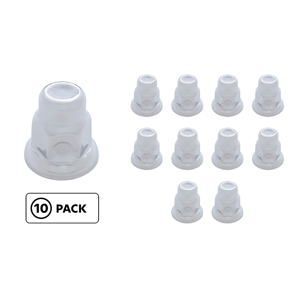 32mm x 2" Chrome Steel Tall Nut Covers With Flange (10-Pack)