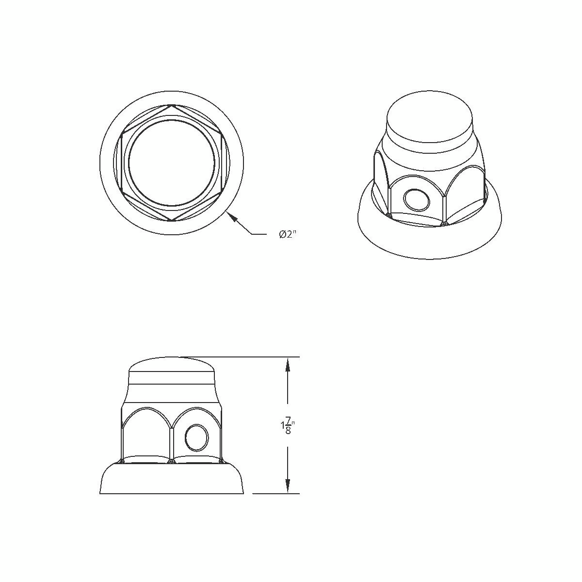 32mm x 2" Chrome Steel Tall Nut Covers With Flange (10-Pack)