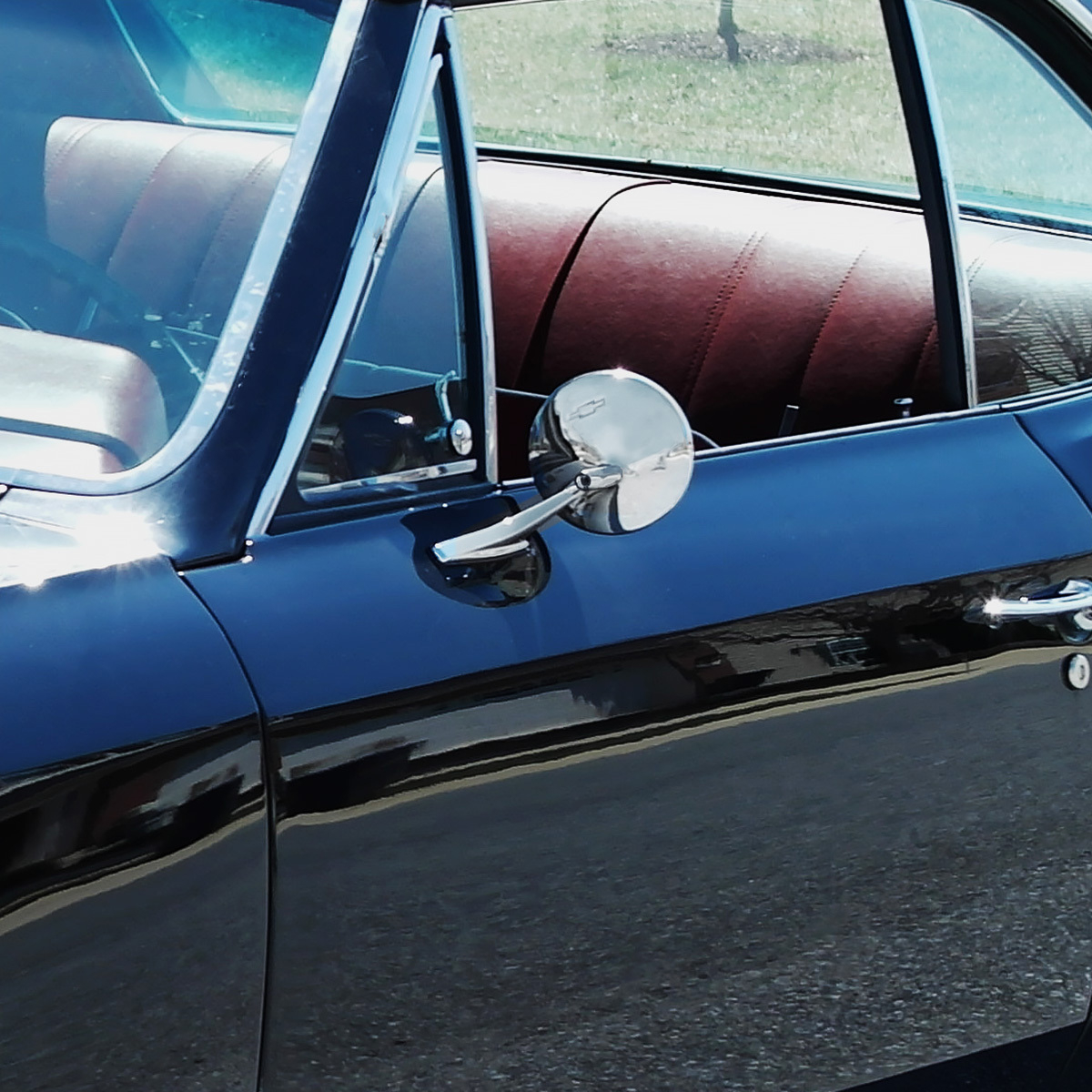 Exterior Mirror With Bow Tie Logo For 1966-72 Chevy Passenger Car - L/H