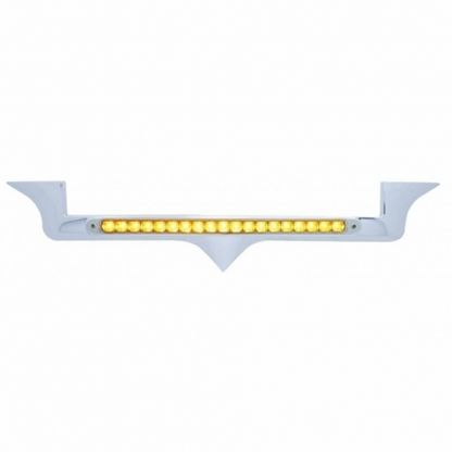 Chrome Hood Emblem Trim With 19 LED Reflector Light Bar For Kenworth - Amber LED/Clear Lens