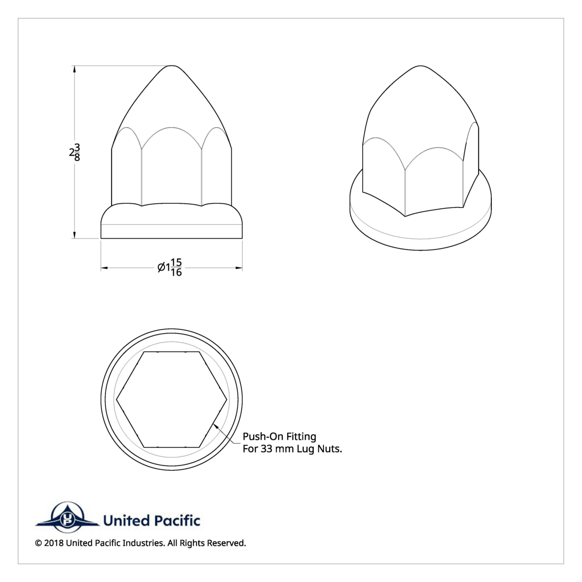 33mm X 2 3/8" Chrome Plastic Bullet Nut Covers W/ Flange - Push-On (Color Box Of 20)