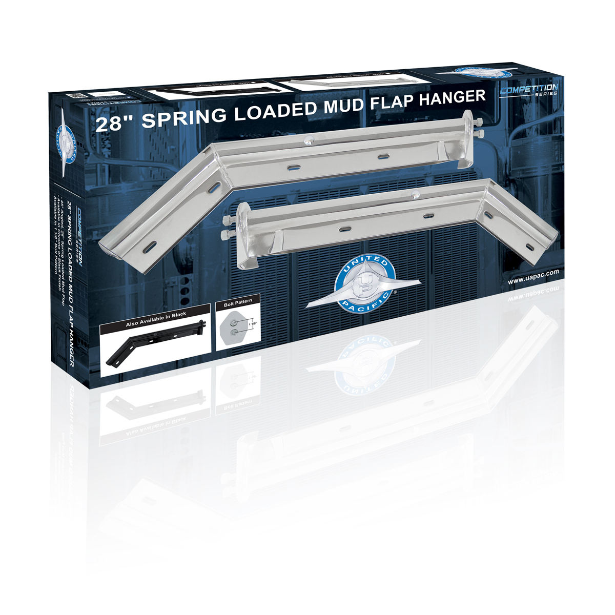 28" Chrome 45-Degree Angled Mud Flap Hangers - 1-1/8" Bolt Pattern - Competition Series (Pair)