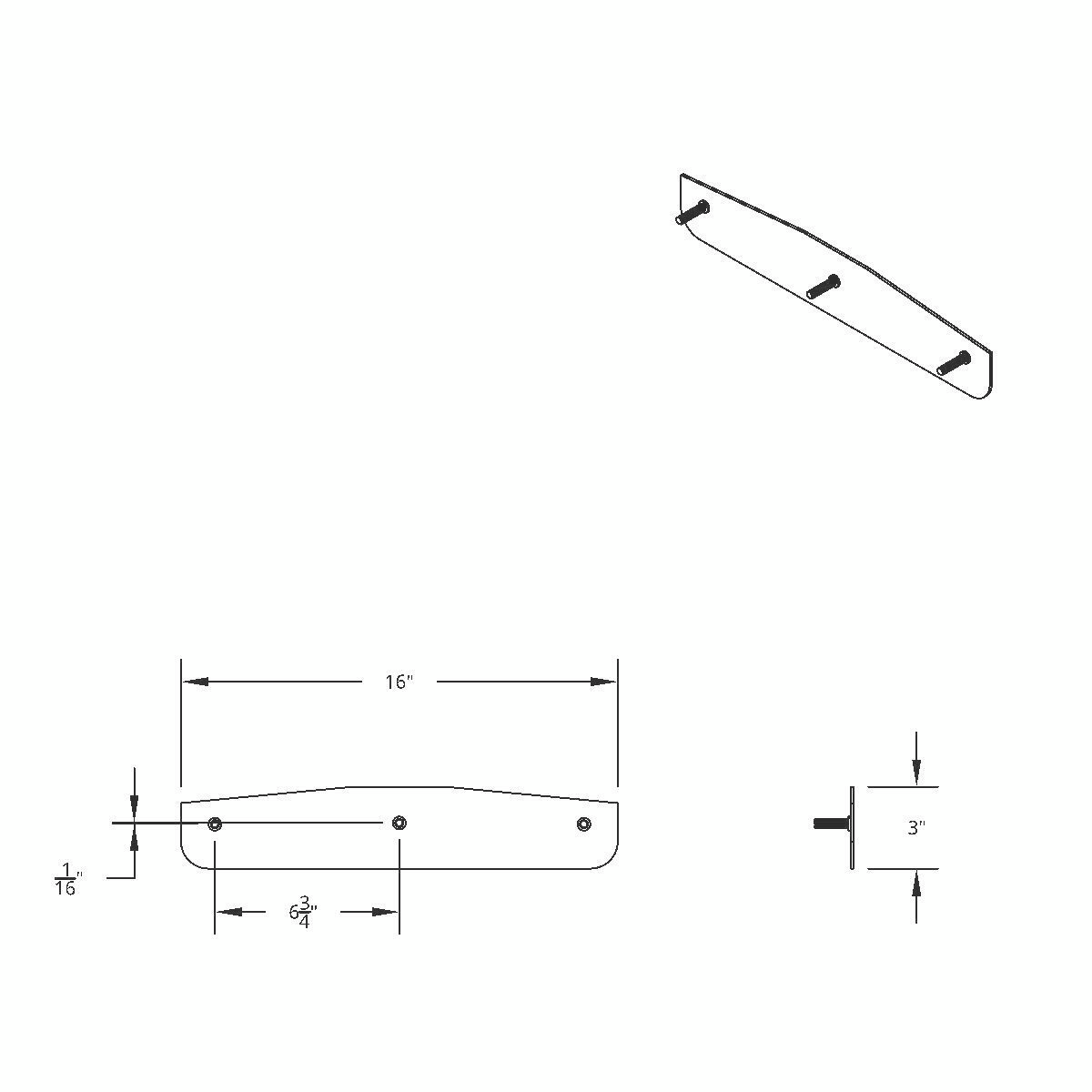3" X 16" 304 Stainless Standard Bottom Mud Flap Plate - Welded Stud