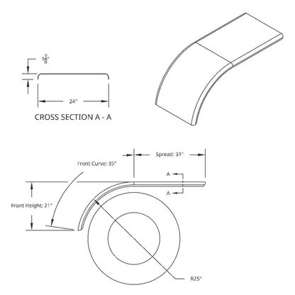 66" 430 Stainless Steel (16ga) Roll Formed Edge Smooth Half Fender - SS Series (Pair)