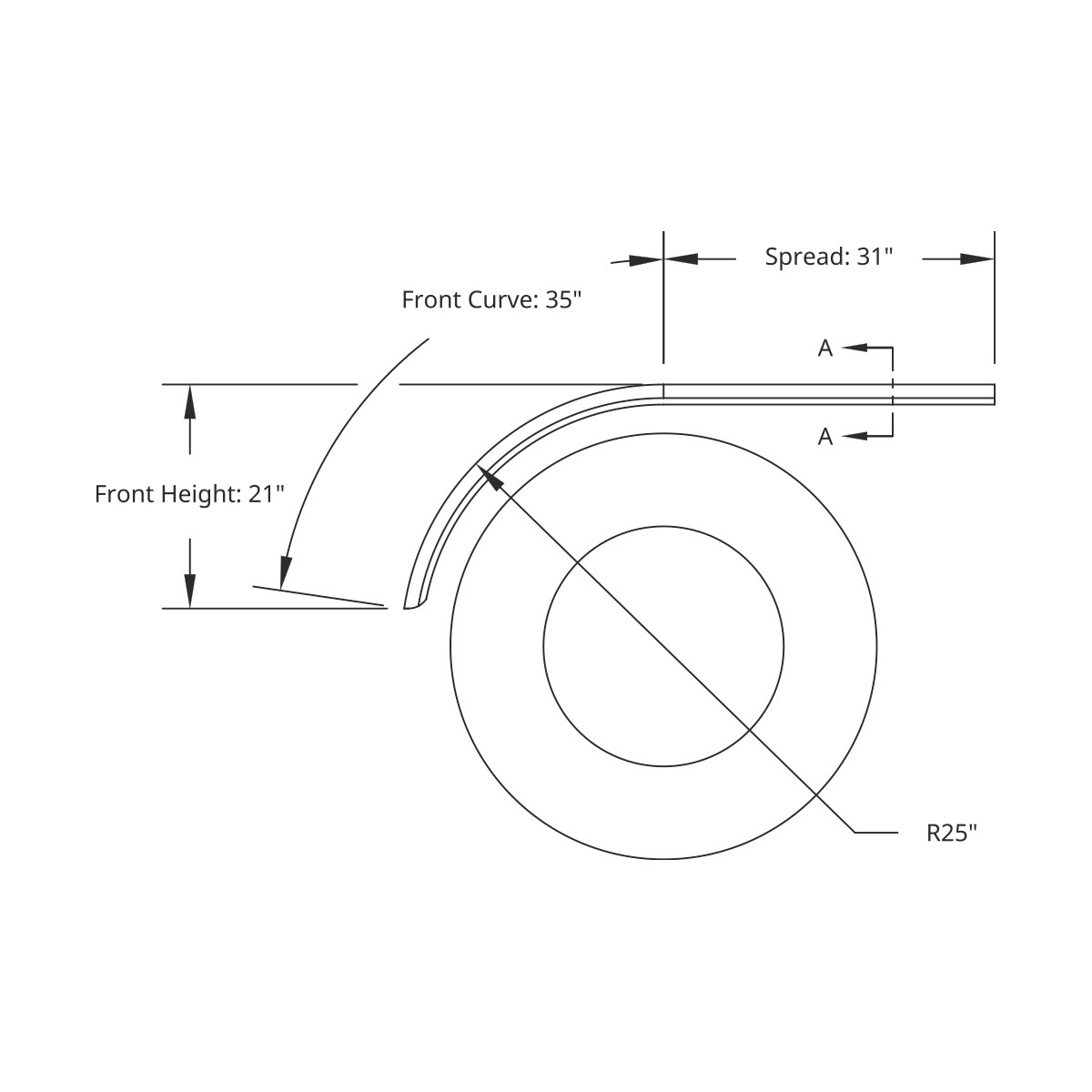 66" 430 Stainless Steel (16ga) Roll Formed Edge Smooth Half Fender - SS Series (Pair)