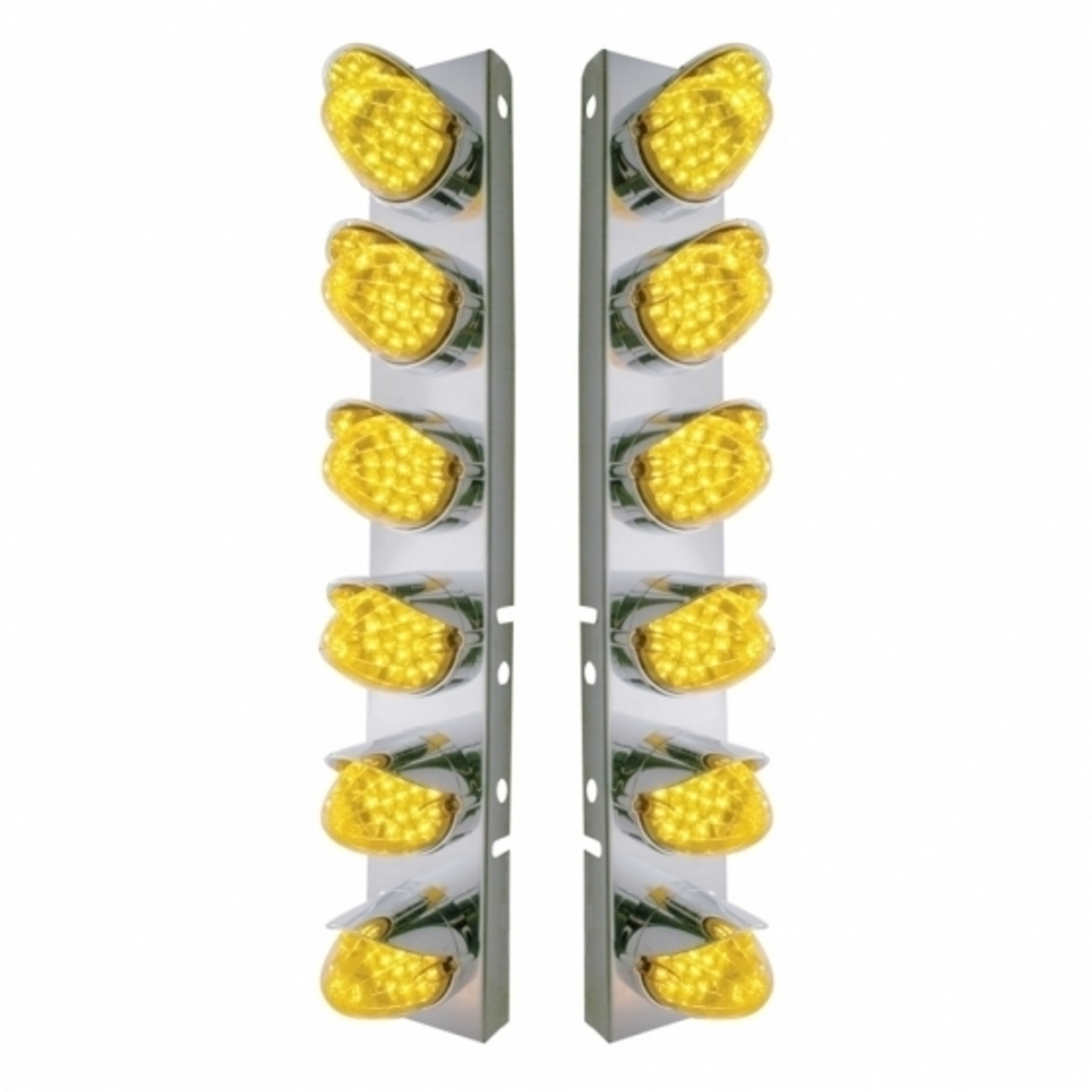 SS Front Air Cleaner Bracket With 12X 19 LED Reflector Lights & Visors For Peterbilt-Amber LED & Lens