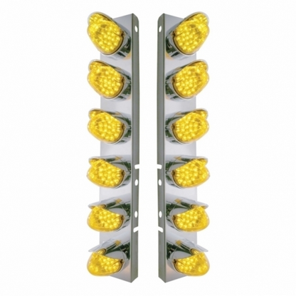 SS Front Air Cleaner Bracket With 12X 19 LED Reflector Lights & Visors For Peterbilt-Amber LED & Lens