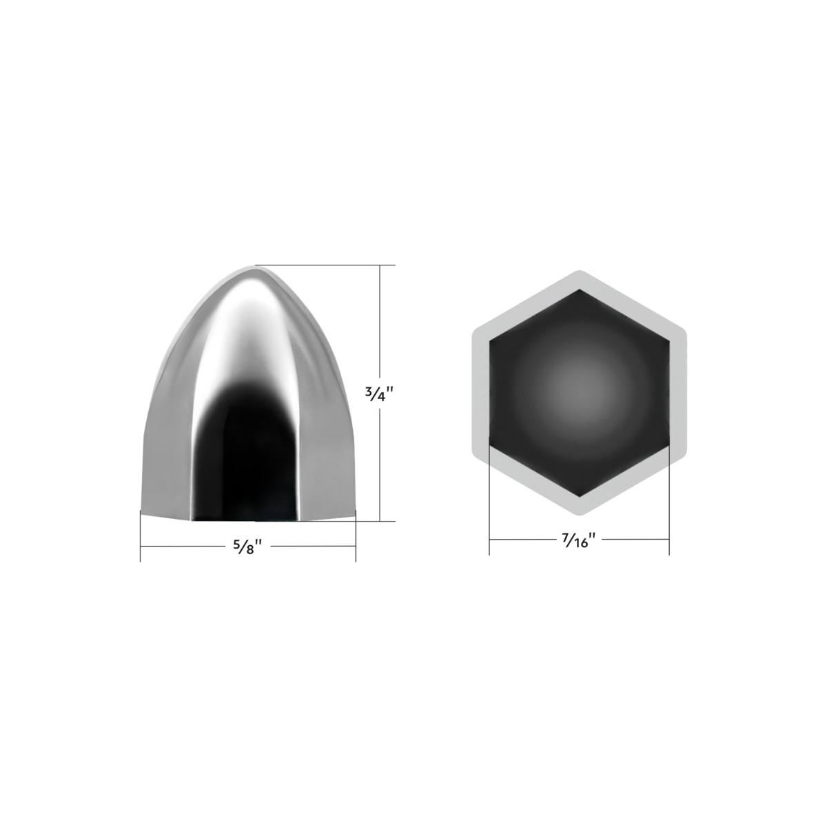 7/16" x 3/4" Chrome Plastic Bullet Nut Covers - Push-On (50-Pack)