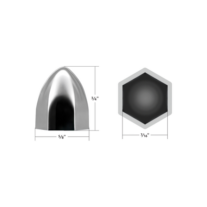 7/16" x 3/4" Chrome Plastic Bullet Nut Covers - Push-On (50-Pack)