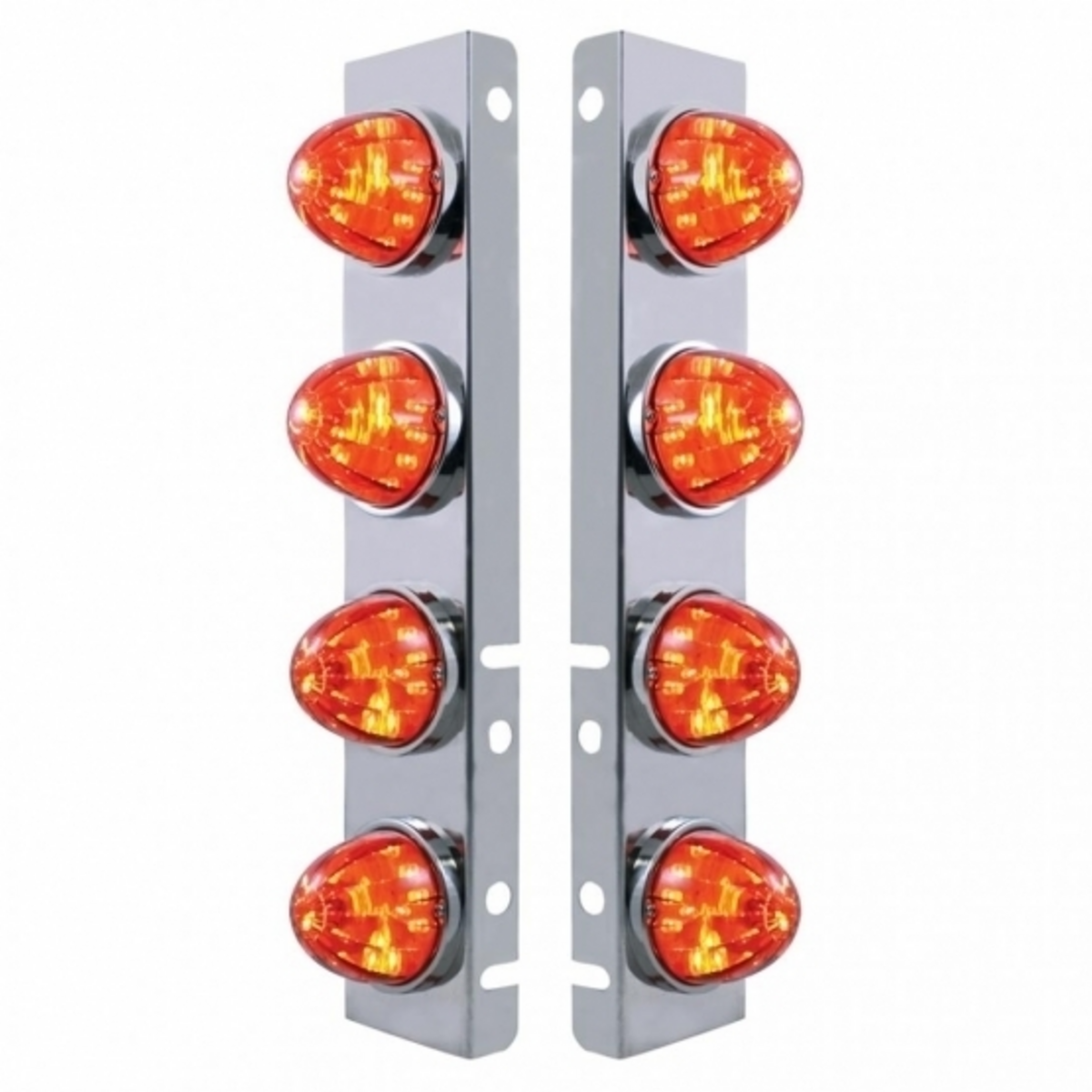 SS Front Air Cleaner Bracket With 8X 17 LED Watermelon Lights & SS Bezels For Peterbilt-Amber LED/Dark Amber Lens