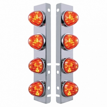 SS Front Air Cleaner Bracket With 8X 17 LED Watermelon Lights & SS Bezels For Peterbilt-Amber LED/Dark Amber Lens