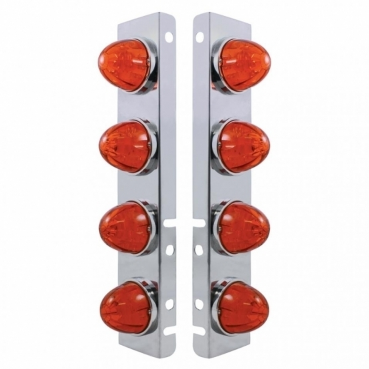 SS Front Air Cleaner Bracket With 8X 17 LED Watermelon Lights & SS Bezels For Peterbilt-Amber LED/Dark Amber Lens