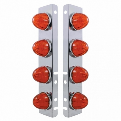 SS Front Air Cleaner Bracket With 8X 17 LED Watermelon Lights & SS Bezels For Peterbilt-Amber LED/Dark Amber Lens