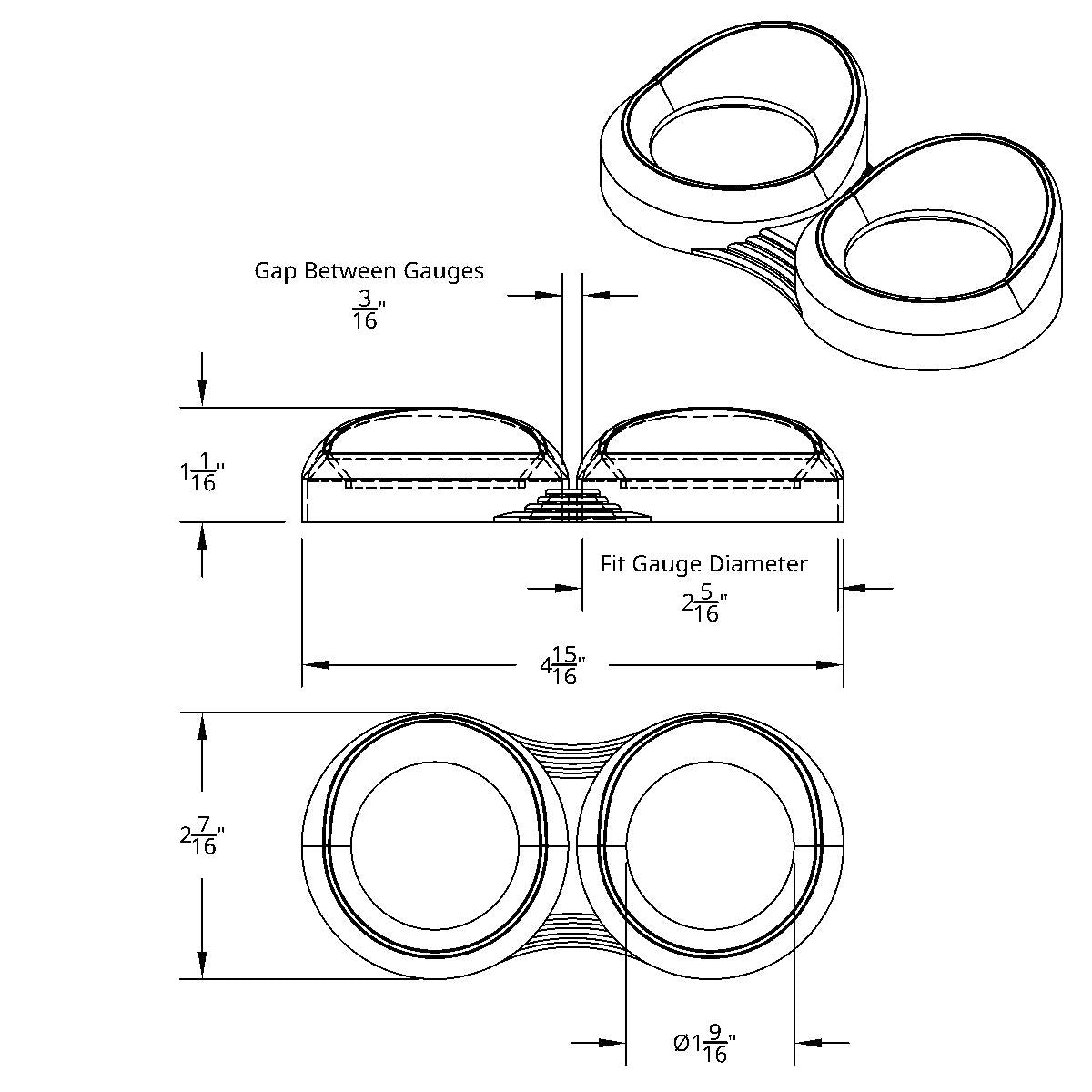 2 Gauge Cluster Cover With Visor For Peterbilt (2005 & Older)- Horizontal