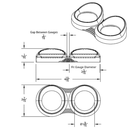 2 Gauge Cluster Cover With Visor For Peterbilt (2005 & Older)- Horizontal