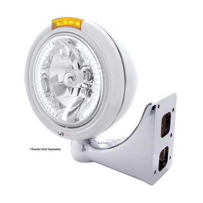 Stainless Steel Classic Headlight H4 With 34 White LED & Signal - Amber Lens