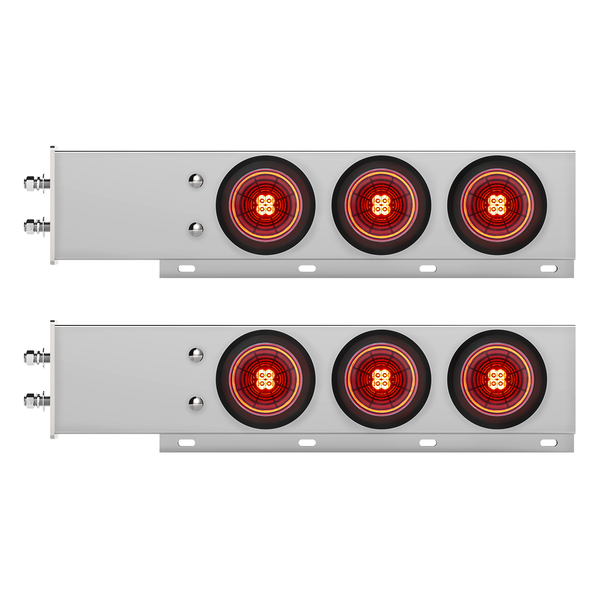 2.5" Bolt Pattern Chrome Spring Loaded Bar W/6X 4" 13 LED Abyss Lights - Red LED/Red Lens (Pair)