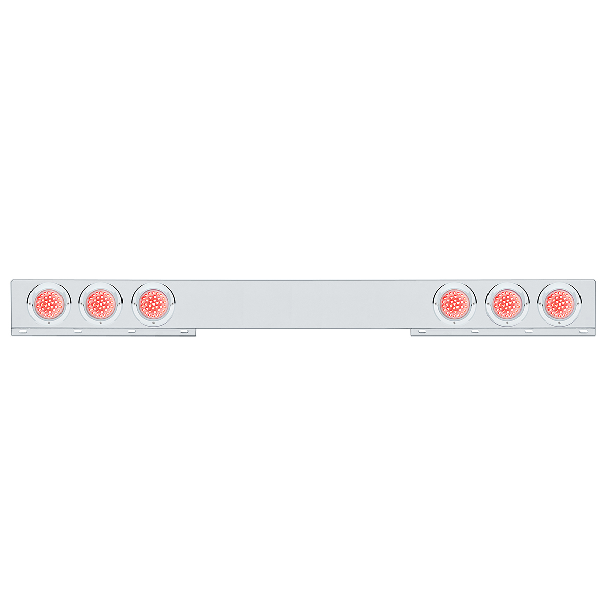Stainless 1 Piece Rear Light Bar With Six 36 LED 4" Lights & Visors - Red LED/Clear Lens