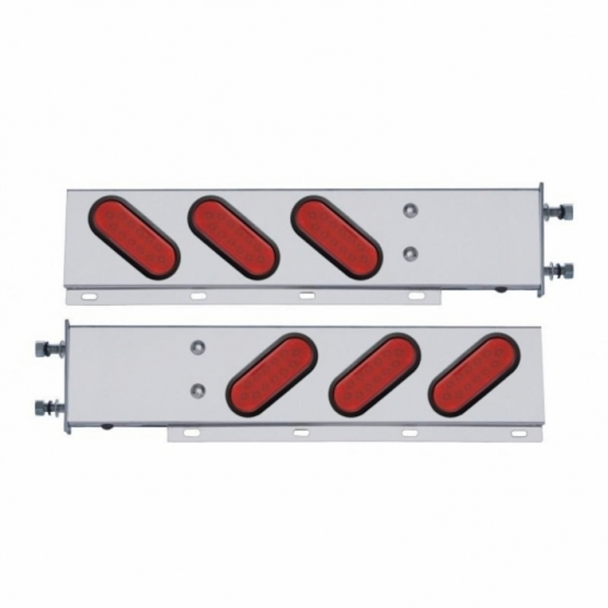 3-3/4" Bolt Pattern SS Spring Loaded Bar With 6 Oval 12 LED Lights -Red LED & Lens (Pair)
