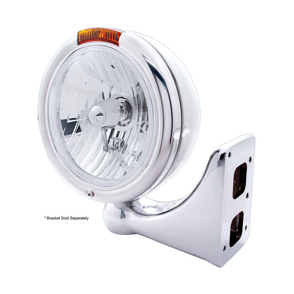 Stainless Steel Classic Headlight Crystal H4 Bulb & Turn Signal - Amber Lens