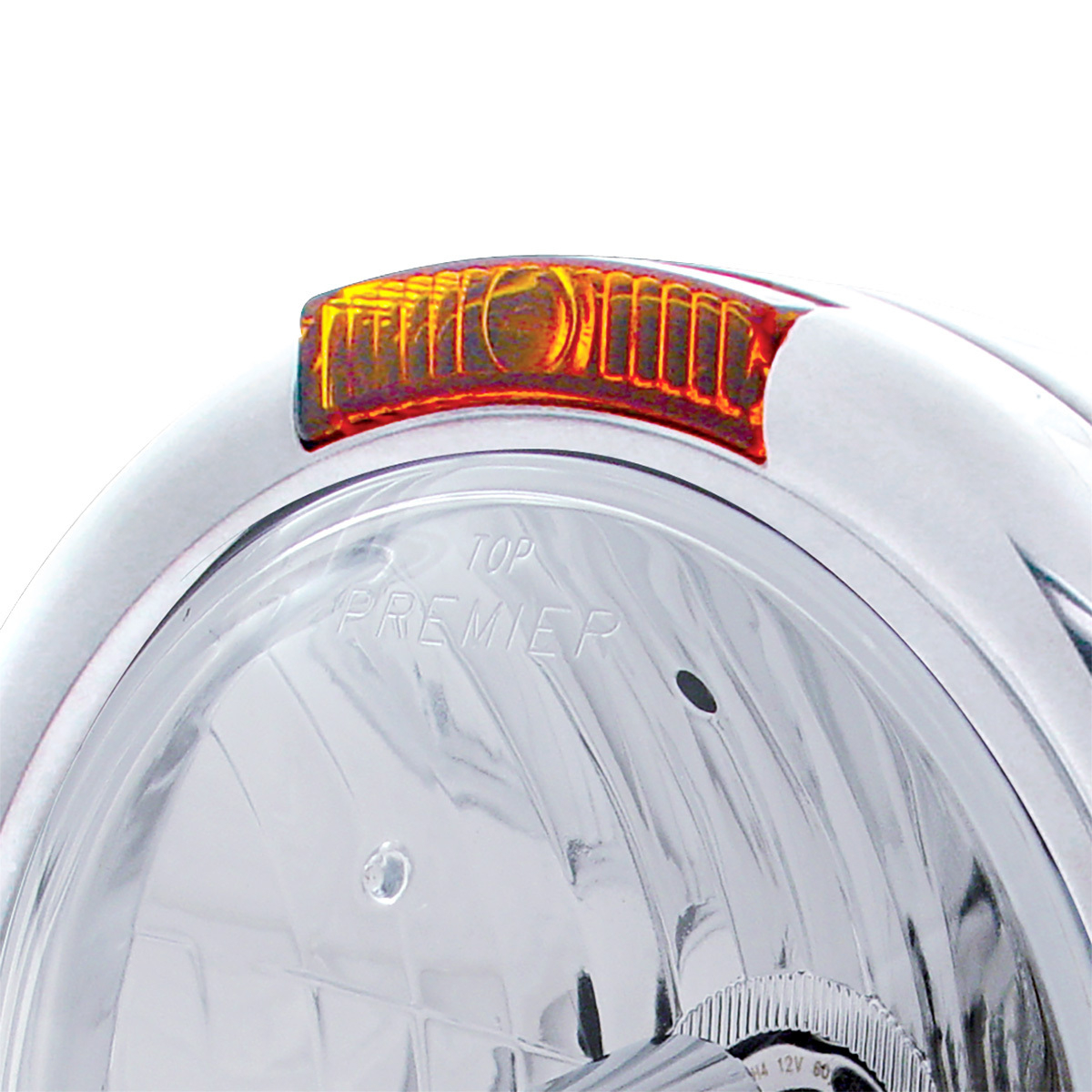 Stainless Steel Classic Headlight Crystal H4 Bulb & Turn Signal - Amber Lens