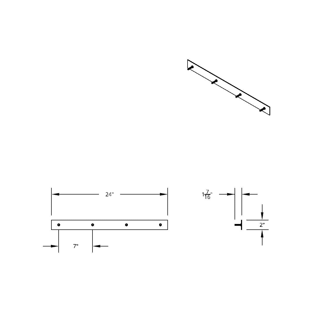 2" X 24" Chrome Top Mud Flap Plate - Welded Stud
