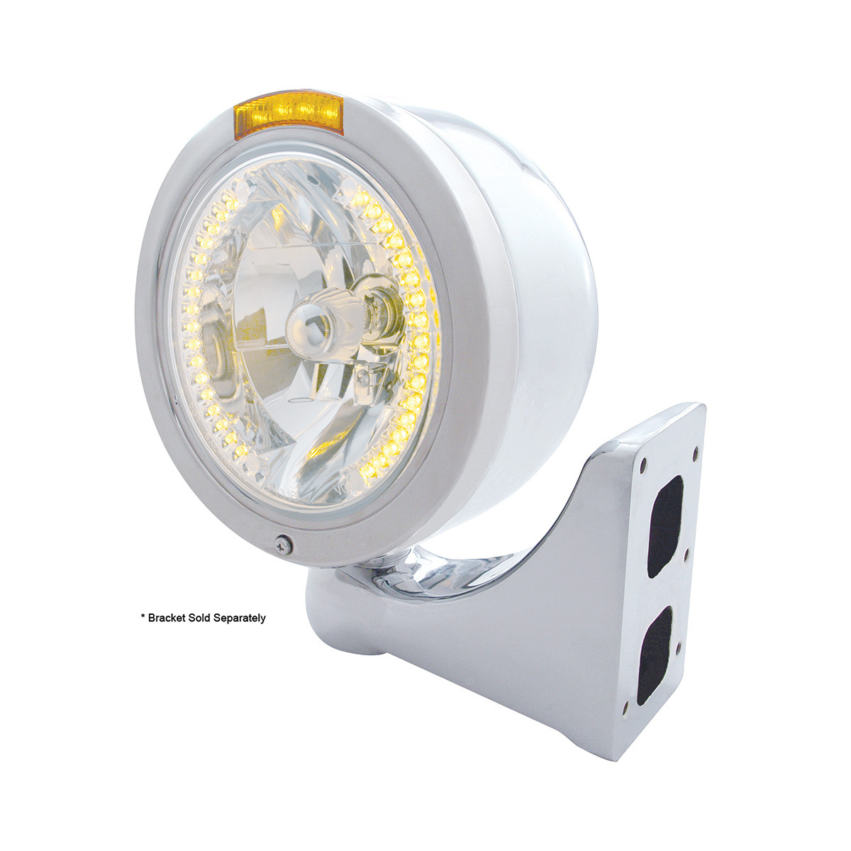 Stainless Steel Bullet Half Moon Headlight H4 With Amber LED & Dual Mode LED Signal-Amber Lens