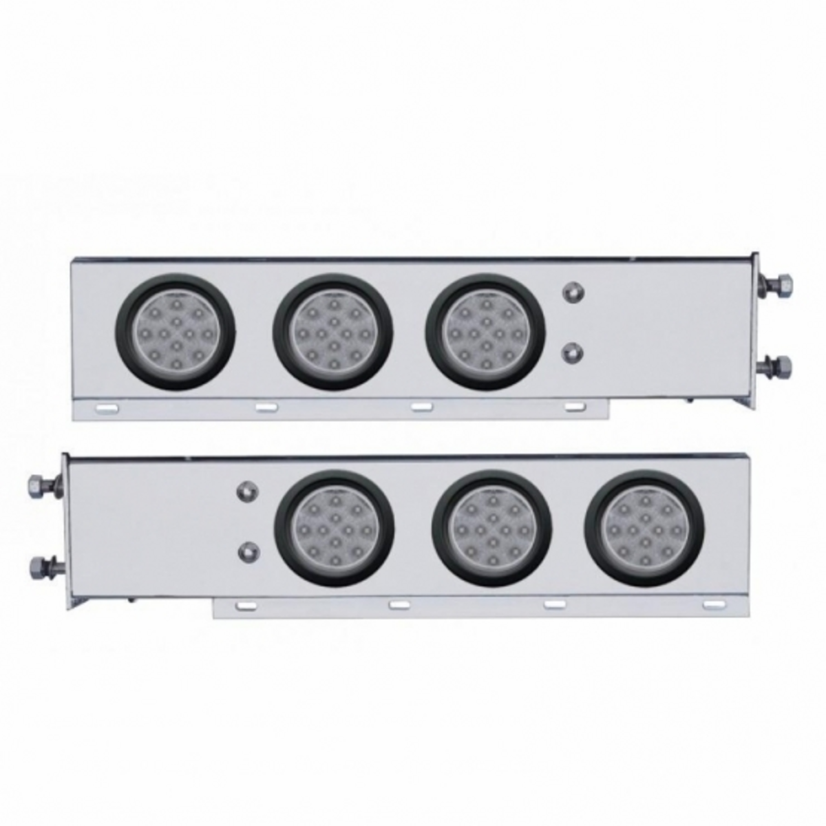 3-3/4" Bolt Pattern Chrome Spring Loaded Bar W/6X 12 Red LED 4" Reflector Lights - Clear Lens (Pair)