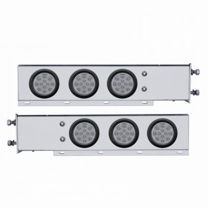 3-3/4" Bolt Pattern Chrome Spring Loaded Bar W/6X 12 Red LED 4" Reflector Lights - Clear Lens (Pair)
