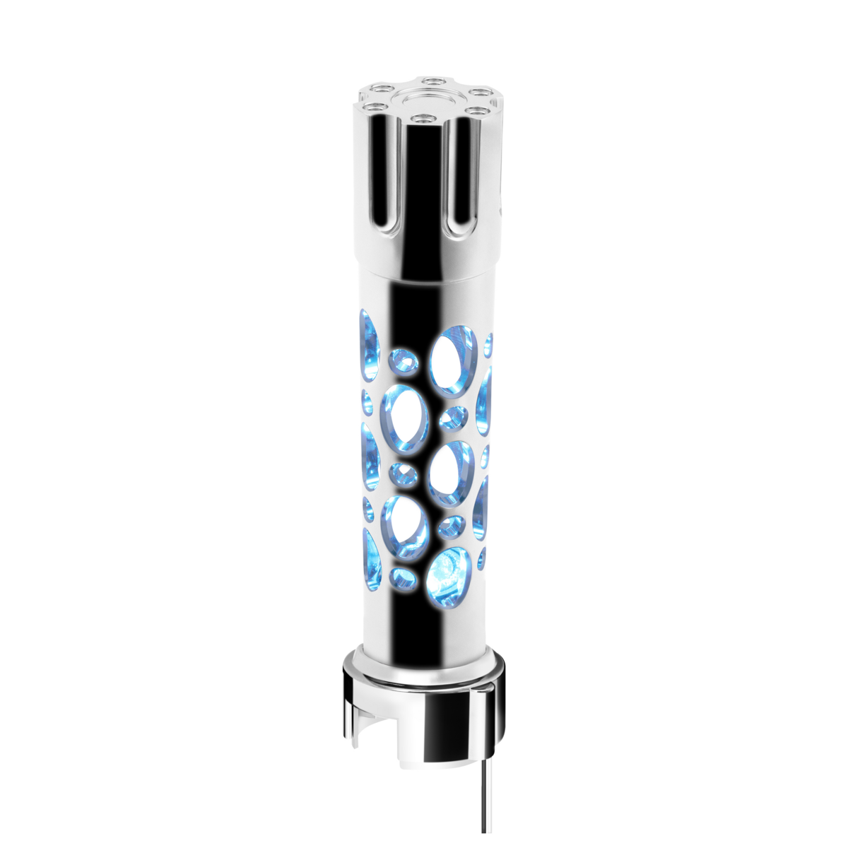 Austin Gun Cylinder Gearshift Knob With LED 13/15/18 Speed Adapter - Chrome/Blue LED